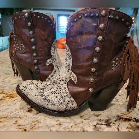 OLD GRINGO Donna Vegas Women's Western Ankle Boots - Brown and Snake Print 8 - Picture 2 of 10